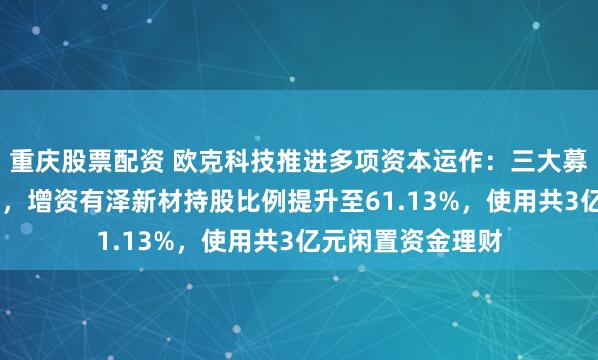 重庆股票配资 欧克科技推进多项资本运作：三大募投项目延期一年 ，增资有泽新材持股比例提升至61.13%，使用共3亿元闲置资金理财